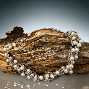 Fancy Beads - Pearl & Silver Choker Necklace