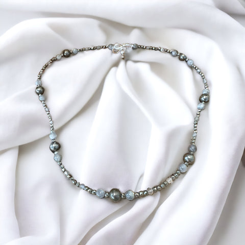 Fancy Beads - Pyrite & Moonstone 6/8mm with  2-3mm Faceted Beads