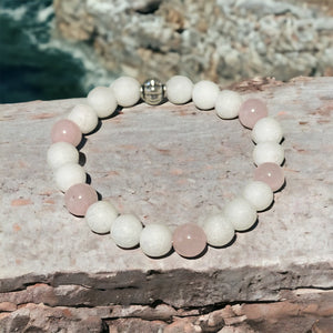 Fancy Beads - 8mm White Stone Jasper & Madagascar Rose Quartz Bracelet