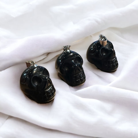 Fancy Beads - Obsidian Skull Pendant Necklace