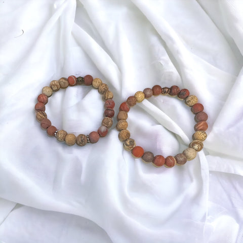 Fancy Beads - 8mm Matte Picture Jasper & Matte Red Agate Bracelet