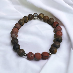 Fancy Beads - 8mm Matte Red Agate & Matte Tigers Eye Bracelet