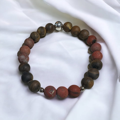 Fancy Beads - 8mm Matte Red Agate & Matte Tigers Eye Bracelet