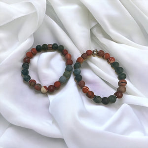 Fancy Beads - 8mm Matte Red Agate & Matte Green Agate Bracelet