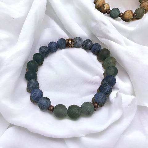 Fancy Beads - 8mm Matte Green Agate & Matte Sodalite Bracelet