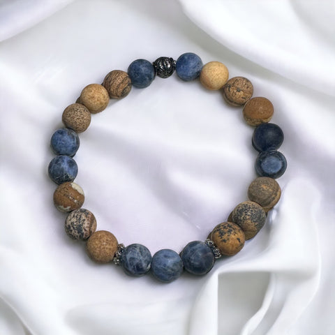 Fancy Beads - 8mm Matte Picture Jasper & Matte Sodalite Bracelet