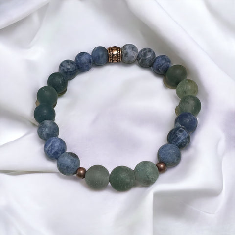 Fancy Beads - 8mm Matte Green Agate & Matte Sodalite Bracelet