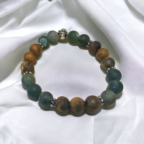 Fancy Beads - 8mm Matte Green Agate & Matte Tigers Eye Bracelet