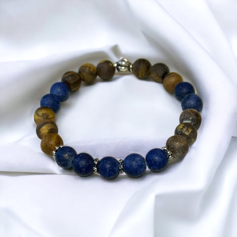 Fancy Beads - 8mm Matte Lapis & Matte Tigers Eye Bracelet