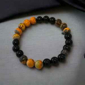 Fancy Beads - 8mm Bumblebee Jasper & Black Banded Agate Bracelet