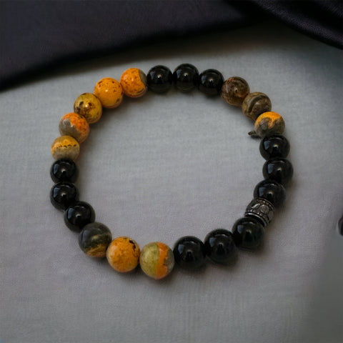 Fancy Beads - 8mm Bumblebee Jasper & Black Banded Agate Bracelet