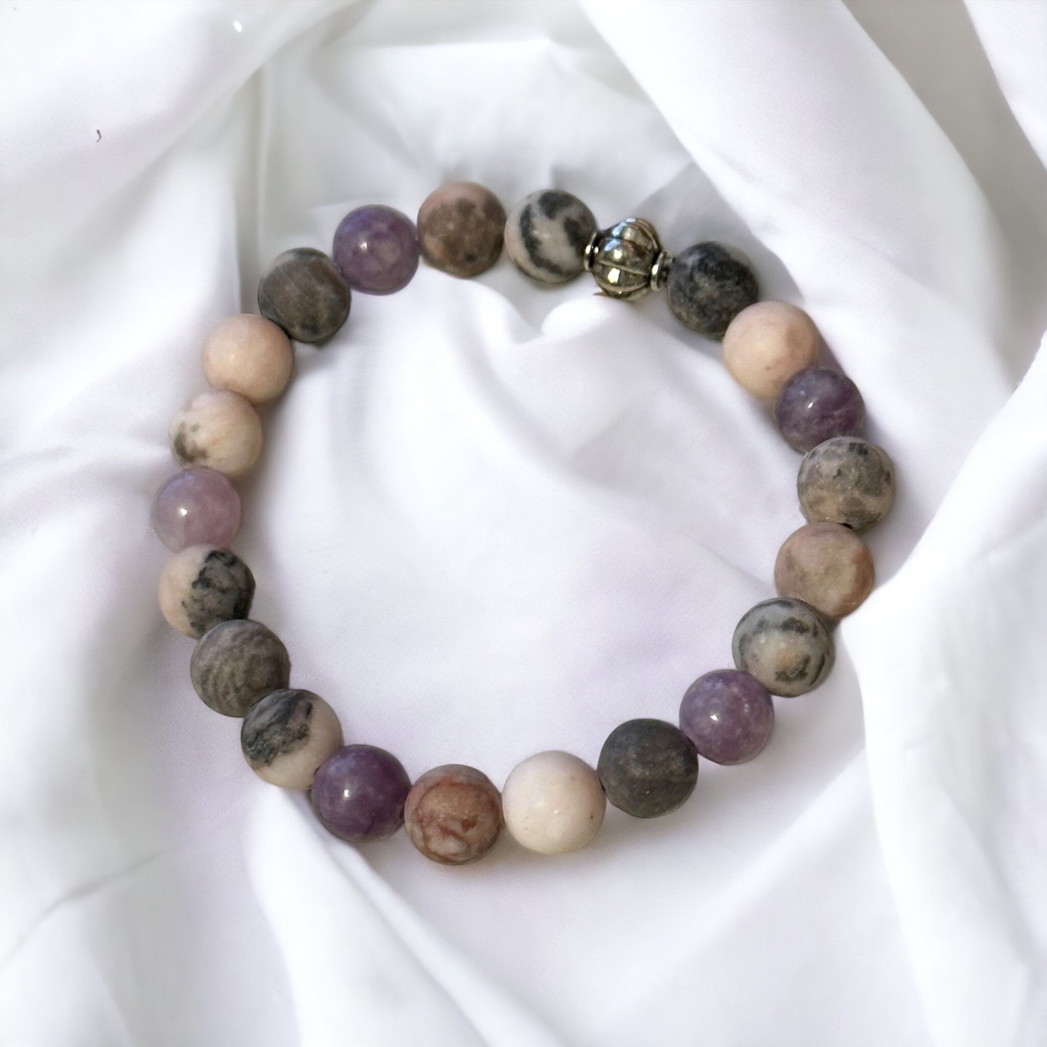 Fancy Beads - 8mm Matte Pink Zebra & Matte Lepidolite Bracelet