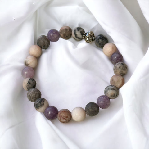 Fancy Beads - 8mm Matte Pink Zebra & Matte Lepidolite Bracelet