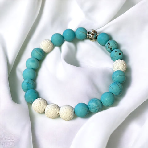 Fancy Beads - 8mm Matte Turquoise & White Lava Bracelet