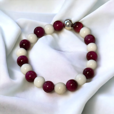 Fancy Beads - 8mm Pink Rose Tigers Eye Bracelet with Tridacna