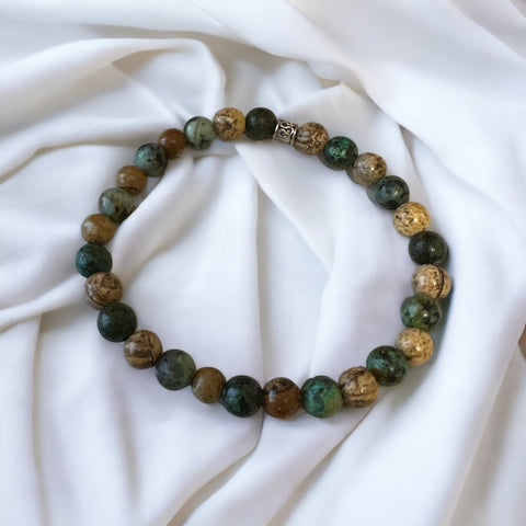 Fancy Beads - 6mm Picture Jasper & African Turquoise Bracelet