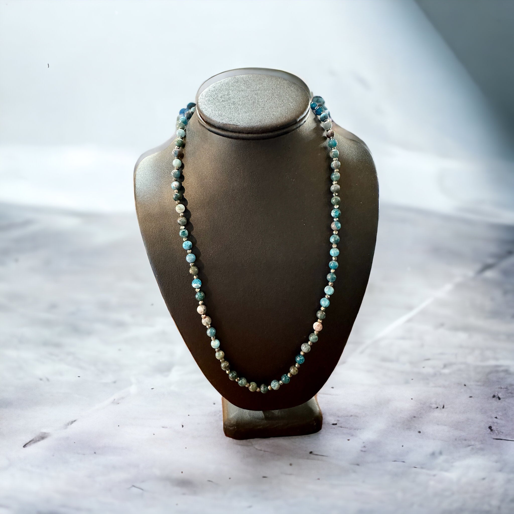 Fancy Beads - 6mm Apatite & Pyrite Necklace
