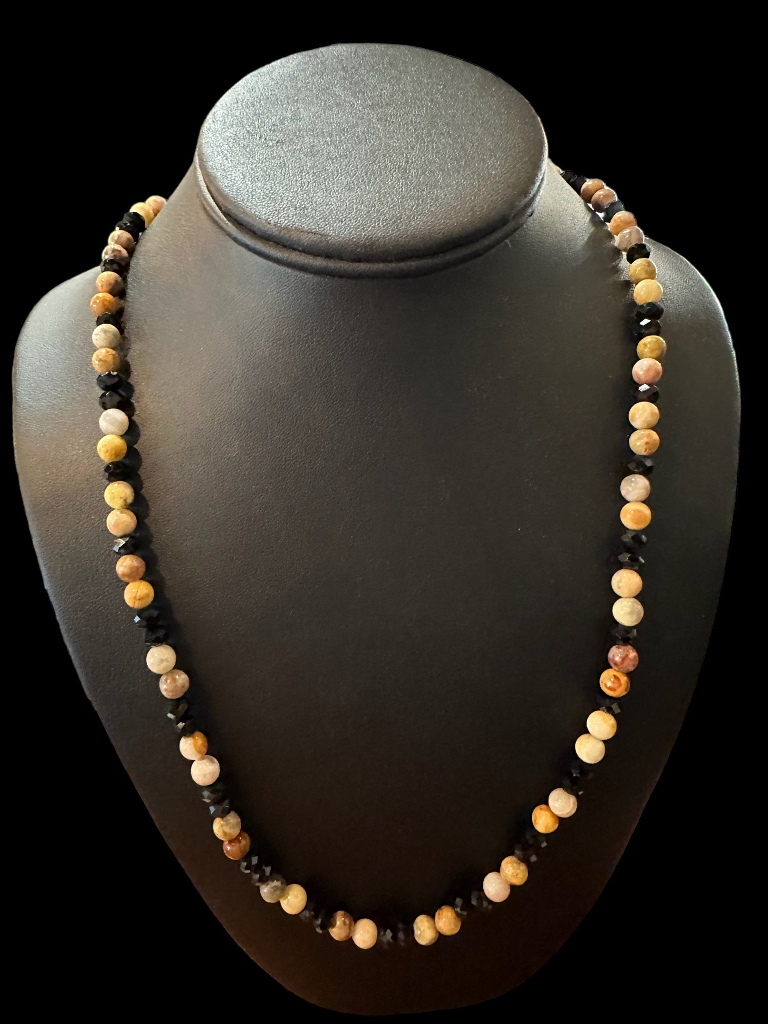 Fancy Beads - 6mm Crazy Lace Agate & Black Faceted Bead Necklace