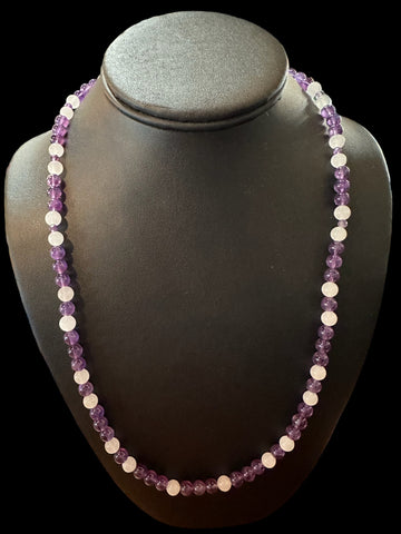 Fancy Beads - 6mm Amethyst & White Jade Necklace