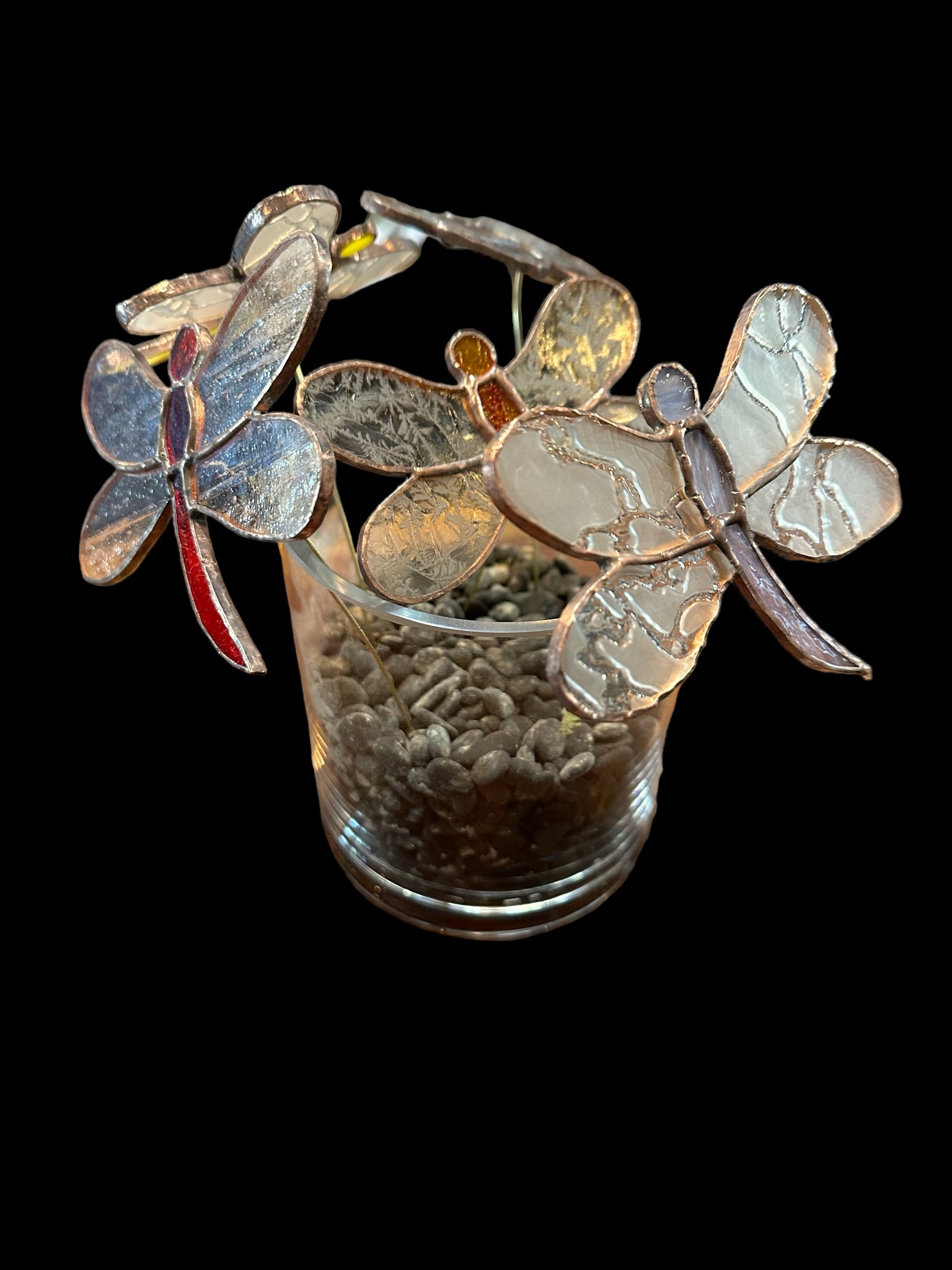 AGlazing Art - Dragonfly Stained Glass Plant Decor