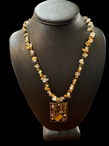 Fancy Beads - Tigers Eye & Citrine Pendant Necklace
