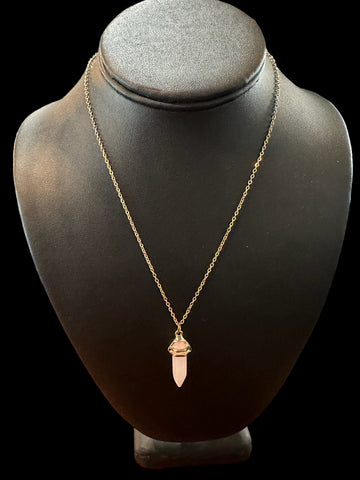 Fancy Beads - Rose Quartz Pendant Point Necklace