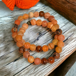 Fancy Beads - 8MM Orange Crackle Agate Orange Kiwi Jasper