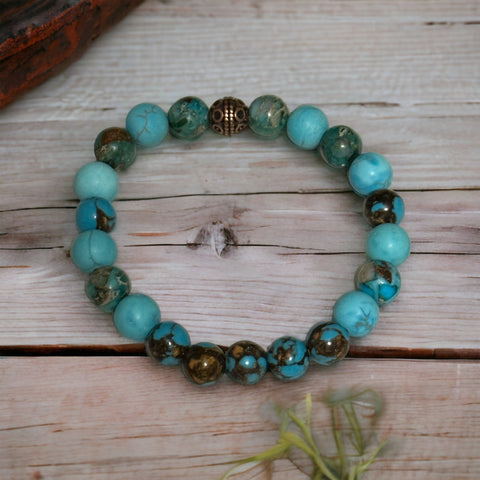 Fancy Beads - 8mm Turquoise & Siderolite Bracelet