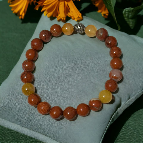 Fancy Beads - 8mm Red Agate & Yellow Aventurine Bracelet