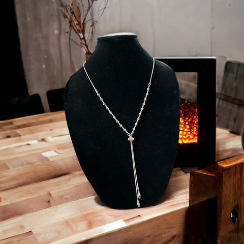 Fancy Beads - Silver Snake Chain Square Necklace