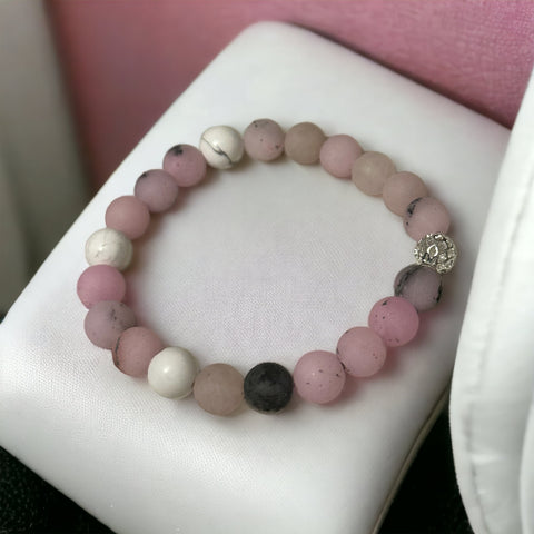 Fancy Beads - 8mm Matte Cherry Blossom  & Howlite Bracelet