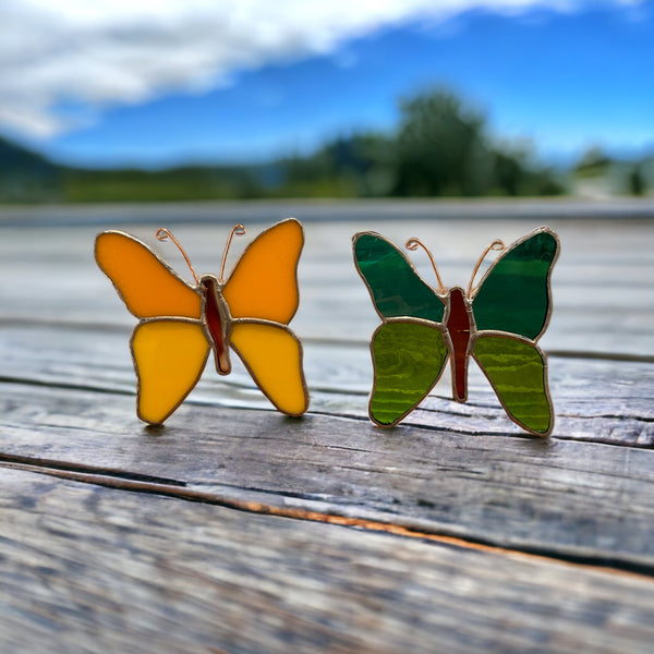 AGlazing Art - Stained Glass Butterfly Plant Buddies