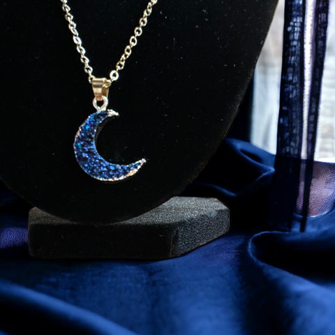 Fancy Beads - Druzy Crescent Moon Necklace