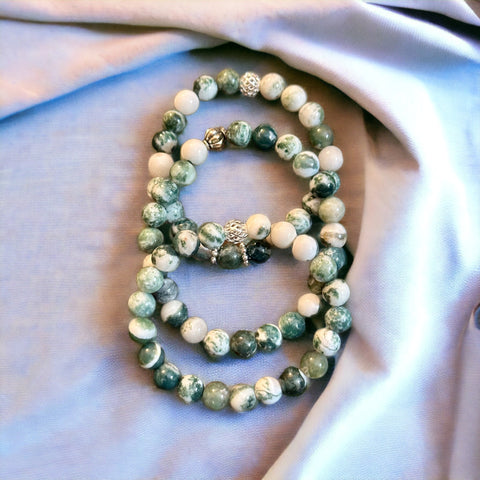 Fancy Beads - 8mm Tree Agate Bracelet