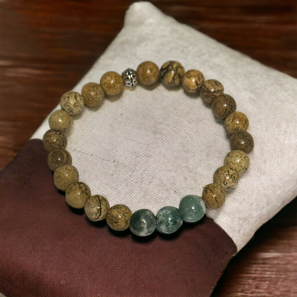 Fancy Beads - 8 mm Tree Agate & Picture Jasper Bracelet