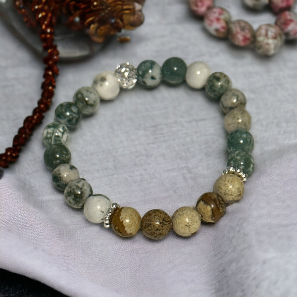 Fancy Beads - 8 mm Tree Agate & Picture Jasper Bracelet