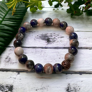 Fancy Beads - 8mm Pink Zebra Jasper & Lapis Bracelet