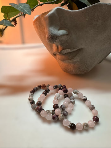 Fancy Beads - 8mm Rose Quartz & Plum Tourmaline Bracelet