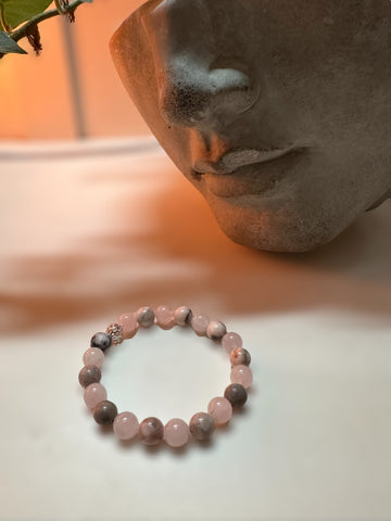 Fancy Beads - 8mm Rose Quartz & Pink Zebra Jasper Bracelet