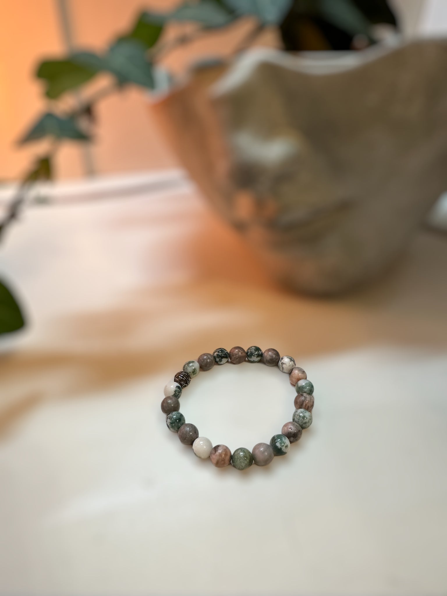 Fancy Beads - 8mm Pink Zebra Jasper & Tree Agate Bracelet