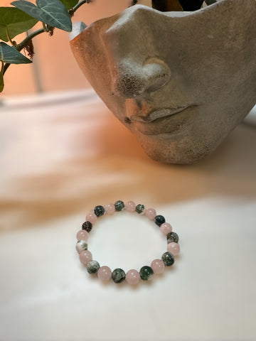 Fancy Beads - 8mm Rose Quartz & Tree Agate Bracelet