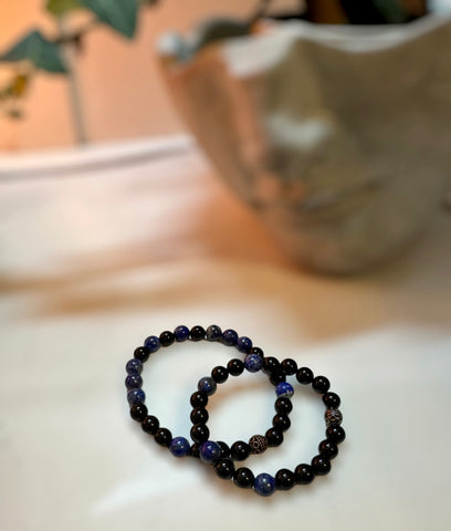 Fancy Beads - 8mm Black Onyx & Lapis Bracelet