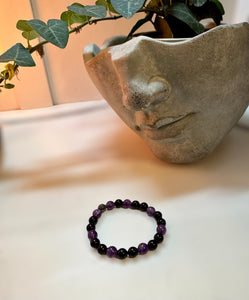 Fancy Beads - 8mm Black Onyx & Amethyst Bracelet