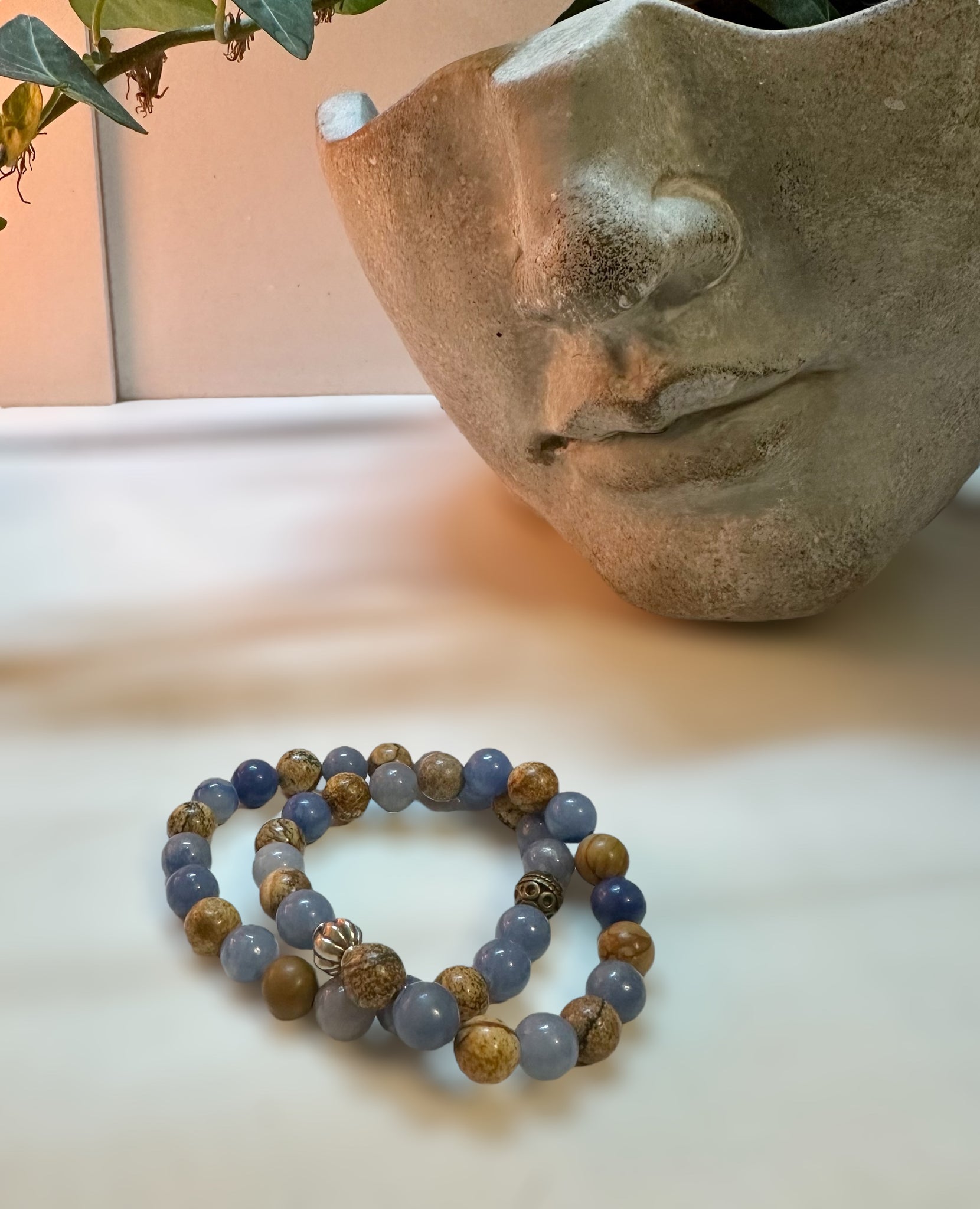 Fancy Beads - 8mm Picture Jasper & Blue Aventurine Bracelet