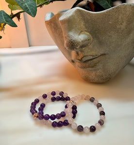 Fancy Beads - 8mm Amethyst & Rose Quartz Bracelet