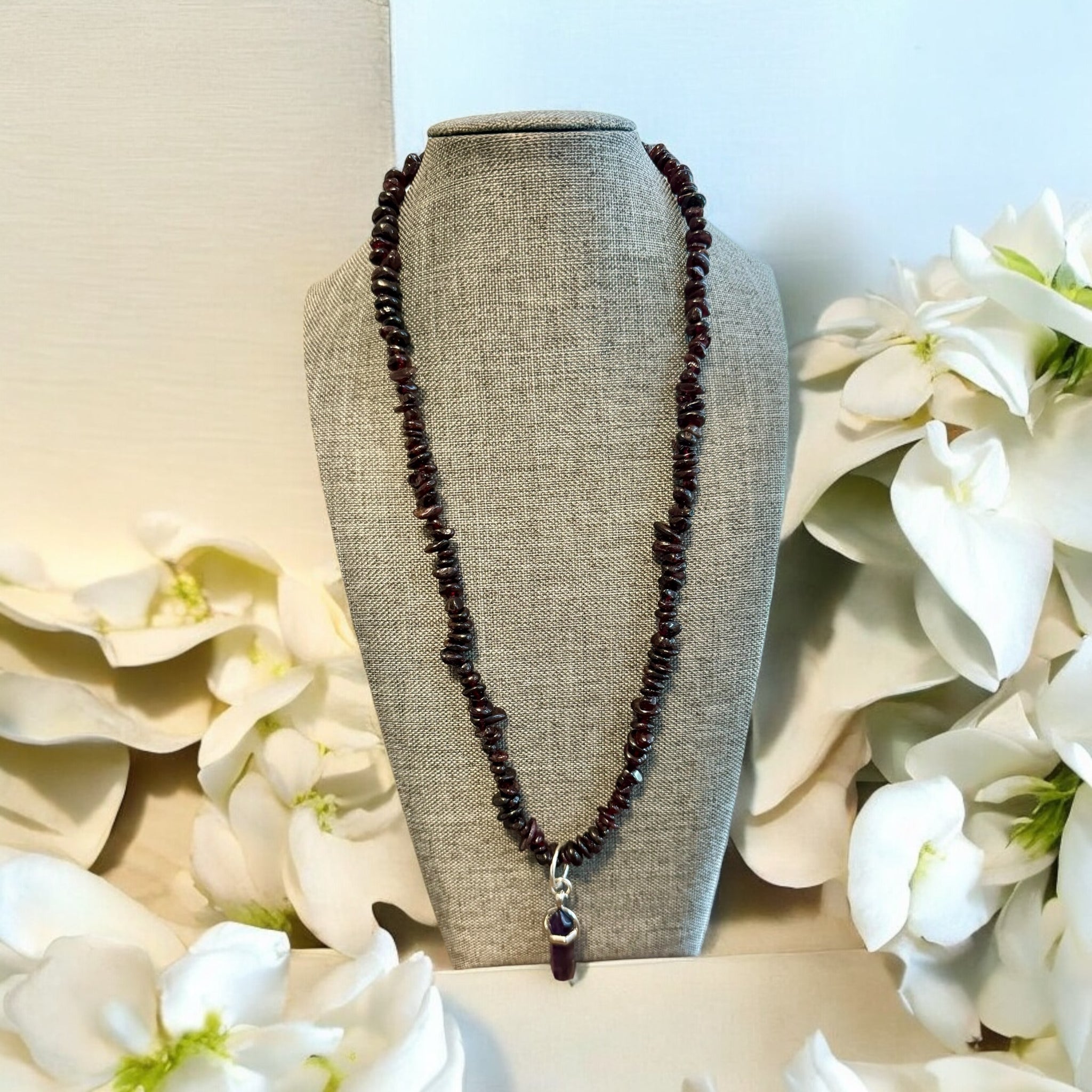 Fancy Beads - 24 inch Garnet Necklace & Pendant