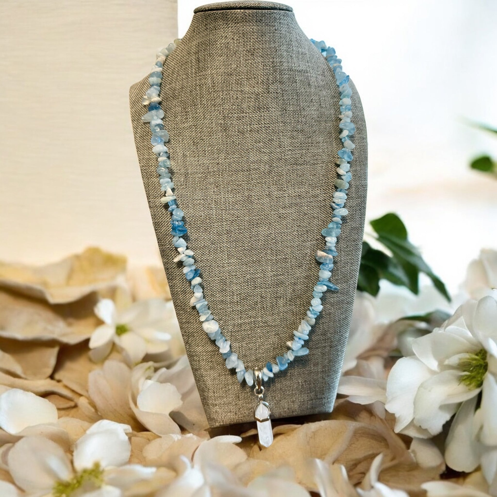 Fancy Beads - 24 Inch Aquamarine Necklace & Pendant