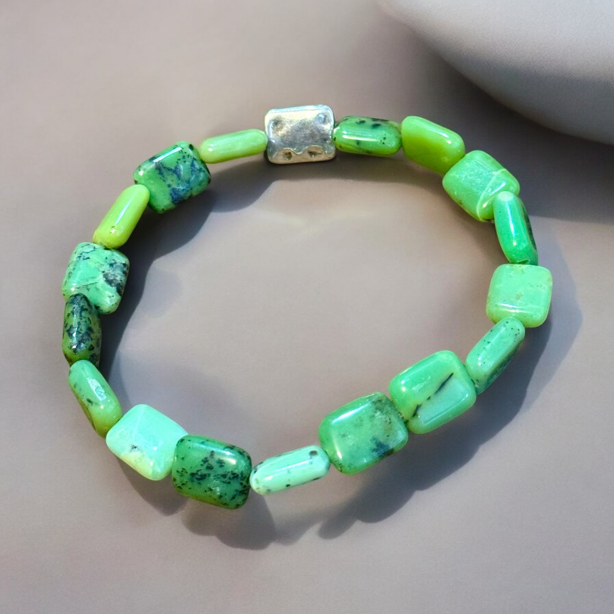 Fancy Beads - Australian Chrysoprase Puffed Rectangle Bracelet