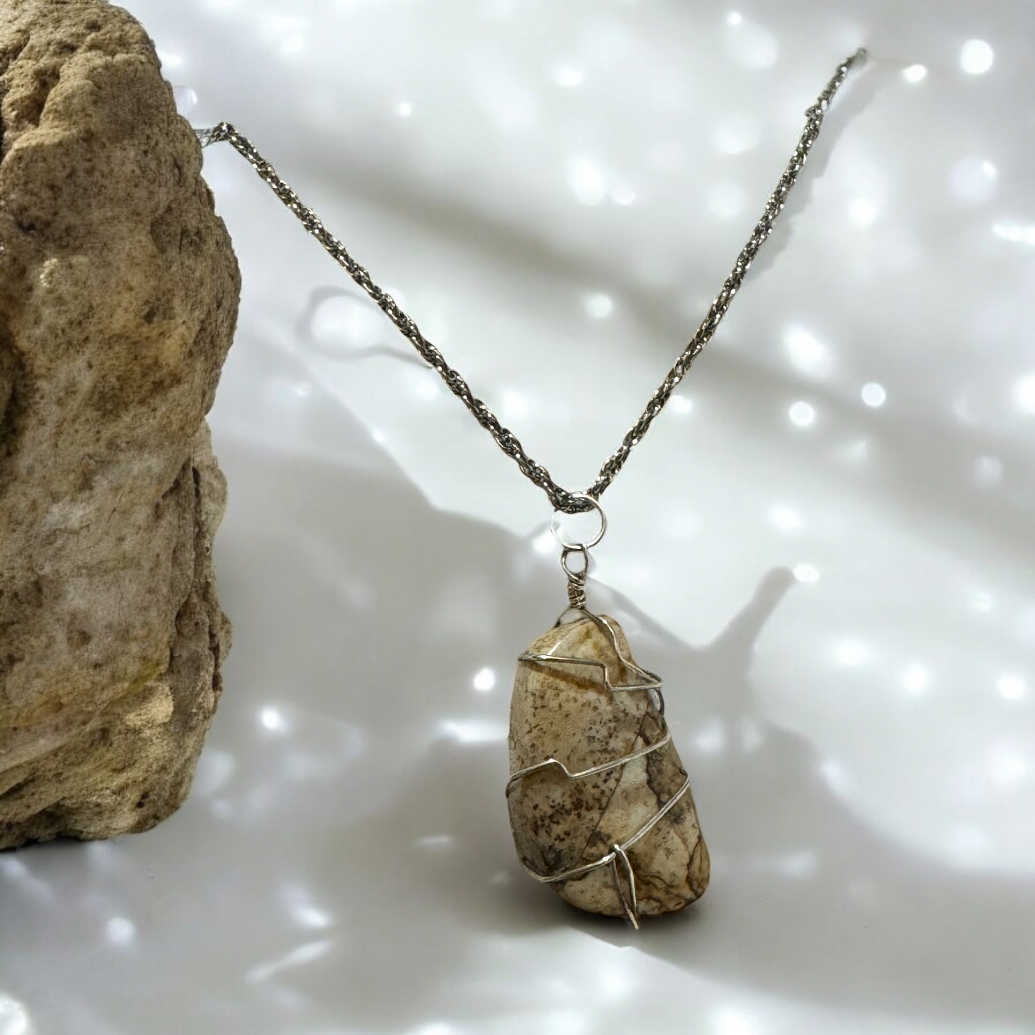 Fancy Beads - Picture Jasper Wire Wrapped Necklace