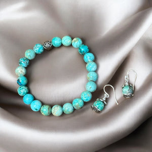 Fancy Beads - 8mm Peruvian Turquoise Bracelet and Earring Set